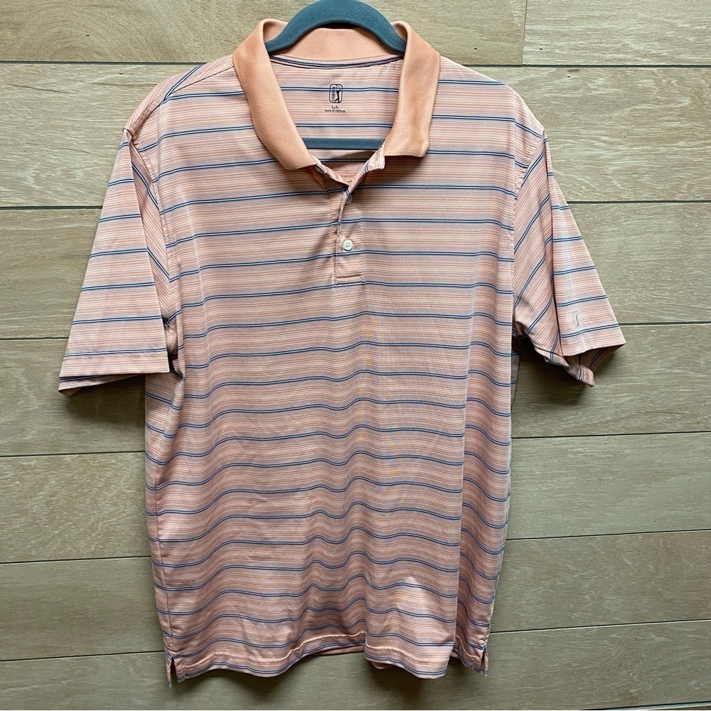 PGA Tour polo shirt men’s Large peach striped